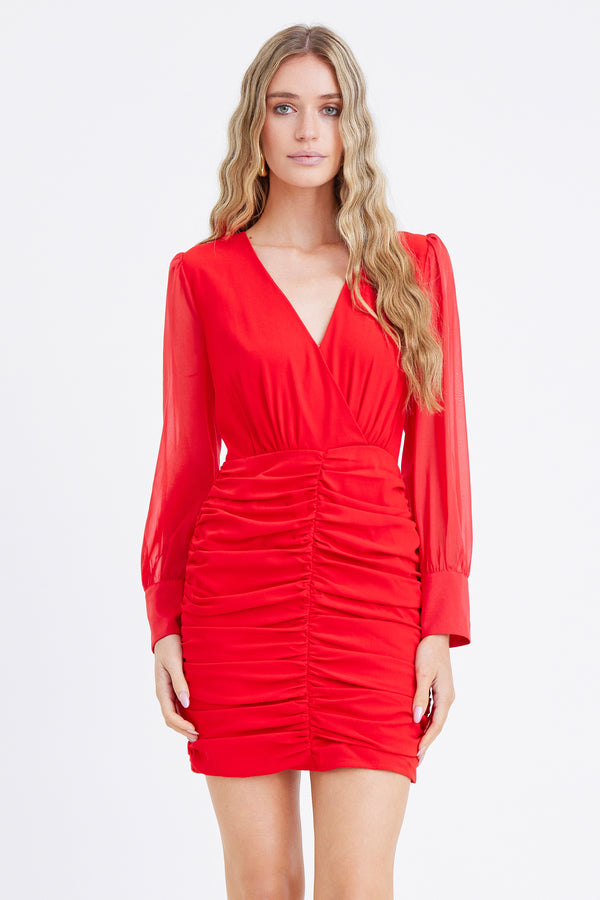 Shanon Organza Sleeve Ruched Mini Dress