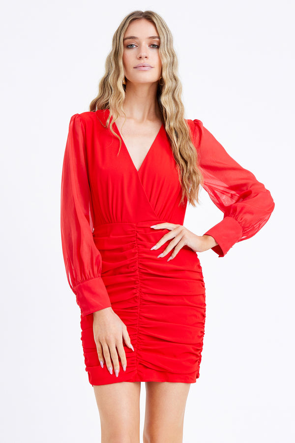 Shanon Organza Sleeve Ruched Mini Dress