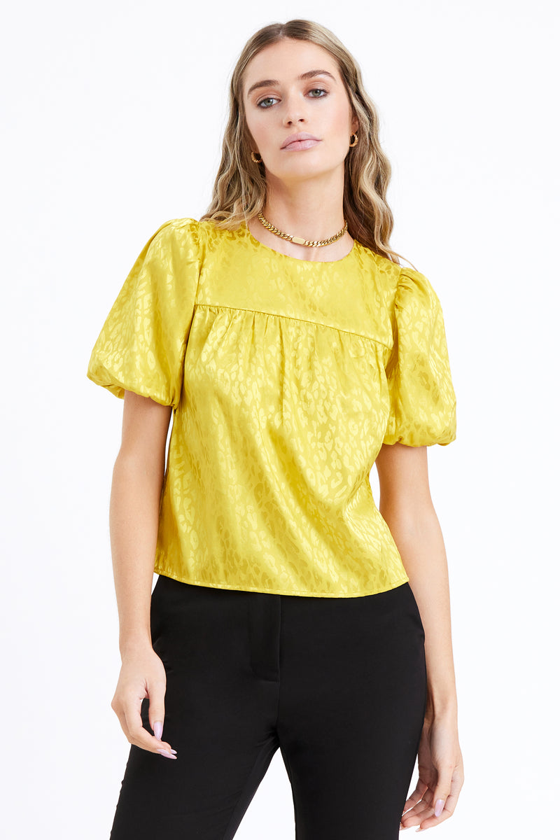 Rocinda Jacquard Open Back Puff Sleeve Blouse