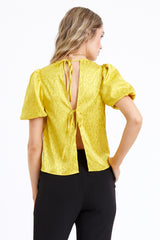 Rocinda Jacquard Open Back Puff Sleeve Blouse