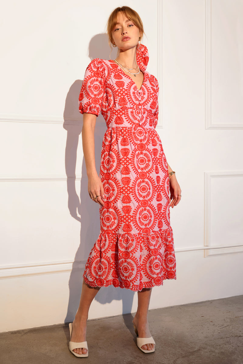 Luisa Embroidered Midi Dress