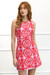 Kira Lace Up Back Embroidered Shift Dress