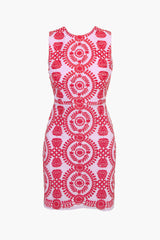 Kira Lace Up Back Embroidered Shift Dress