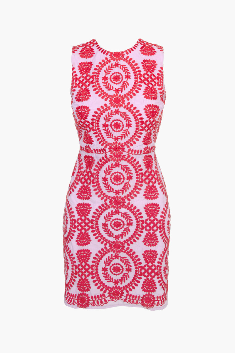 Kira Lace Up Back Embroidered Shift Dress