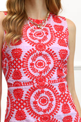 Kira Lace Up Back Embroidered Shift Dress