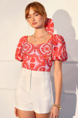 Jeany Embroidered Puff Sleeve Bustier Top