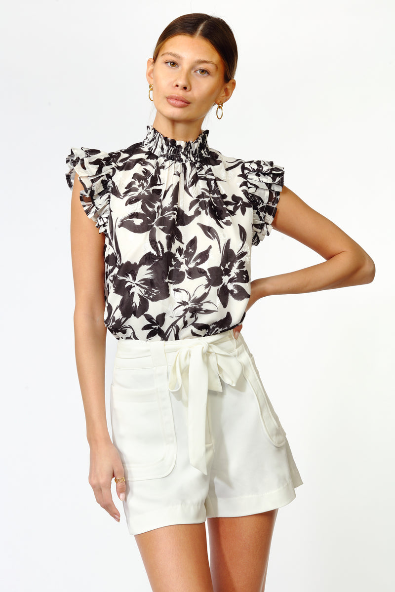 Gracie Smocked Neck Ruffle Blouse