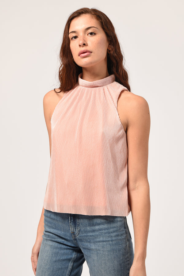 Luna Plisse Surplice Back Mock Neck Top