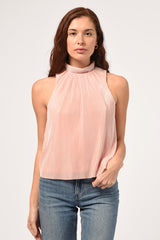 Luna Plisse Surplice Back Mock Neck Top