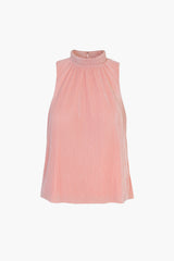 Luna Plisse Surplice Back Mock Neck Top