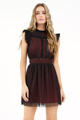 Tatiana Tulle Plisse Mock Neck Mini Dress