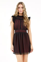Tatiana Tulle Plisse Mock Neck Mini Dress