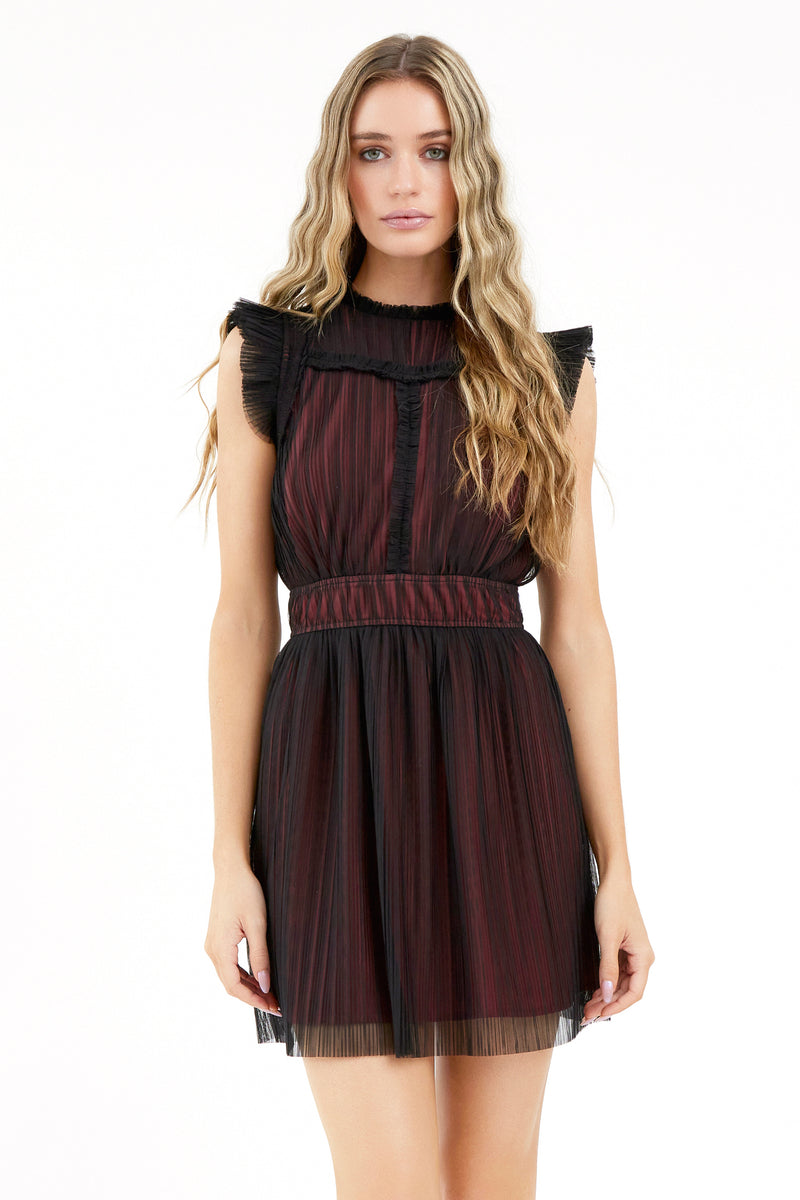 Tatiana Tulle Plisse Mock Neck Mini Dress