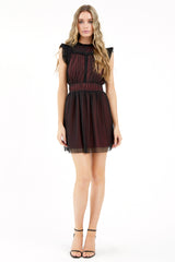 Tatiana Tulle Plisse Mock Neck Mini Dress