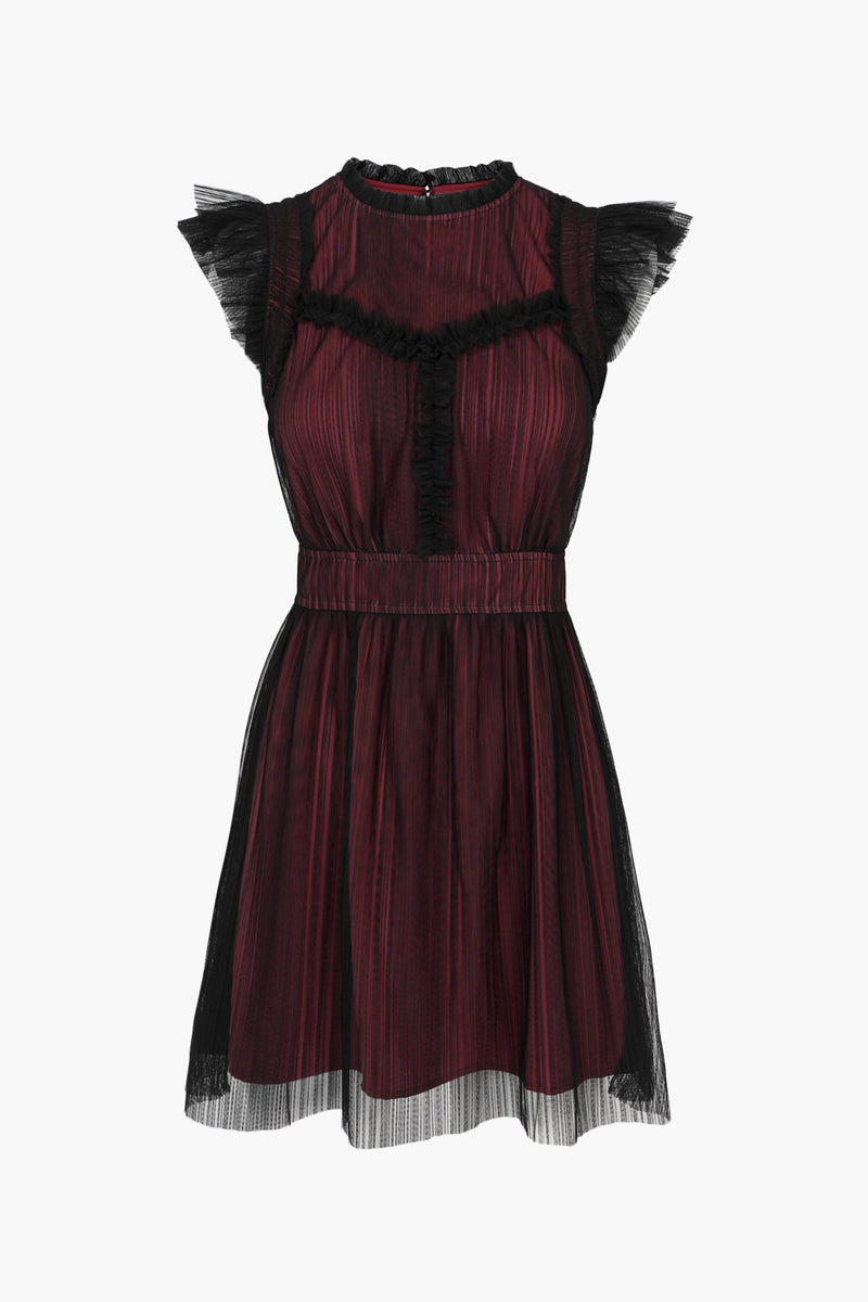 Tatiana Tulle Plisse Mock Neck Mini Dress