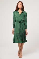Margie Pleated Long Sleeve Shirtdress