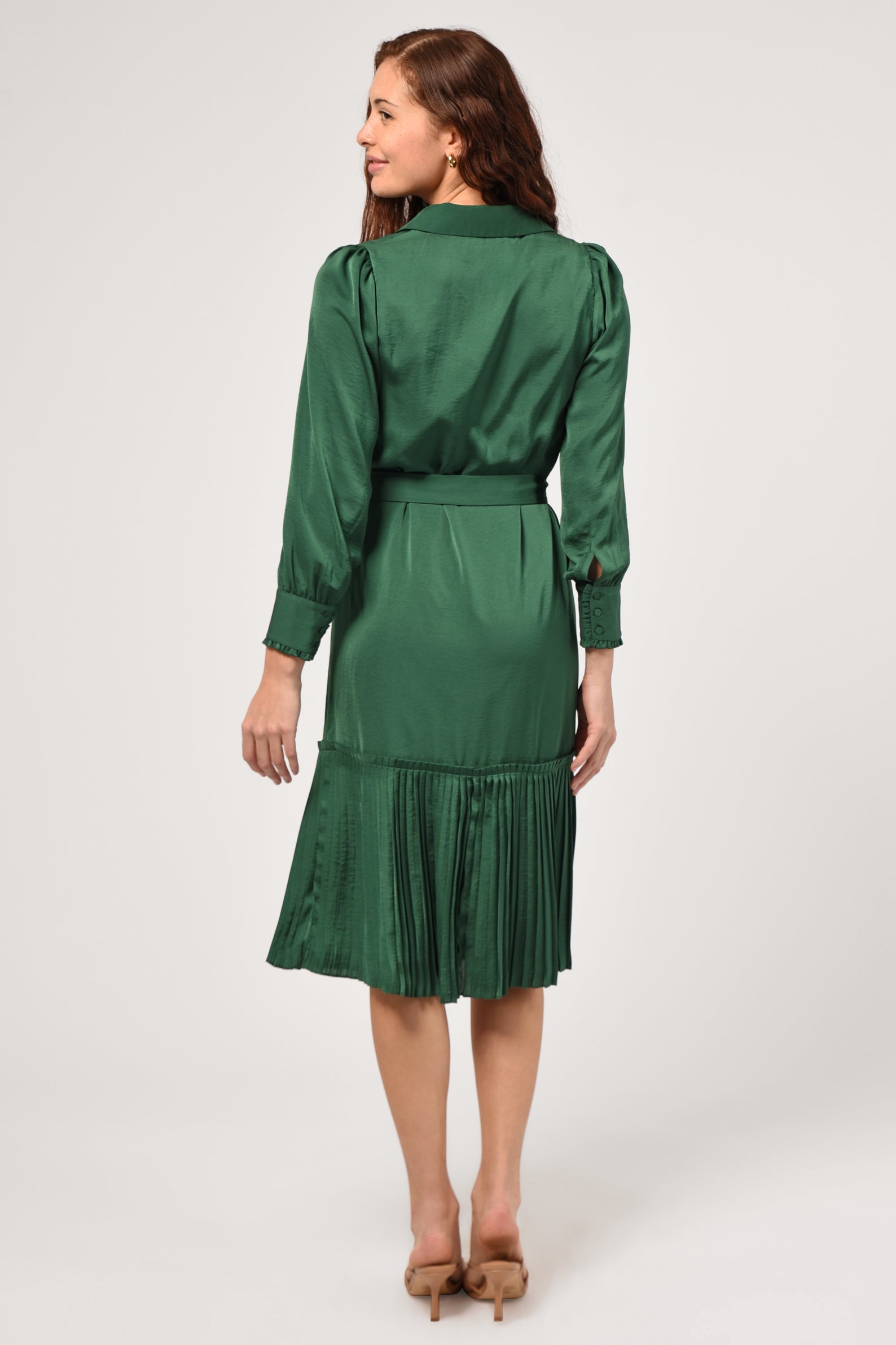 Margie Pleated Long Sleeve Shirtdress