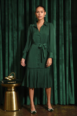 Margie Pleated Long Sleeve Shirtdress