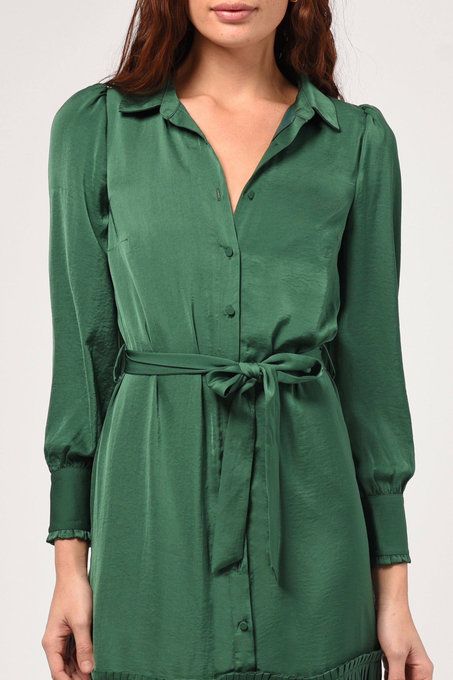 Margie Pleated Long Sleeve Shirtdress