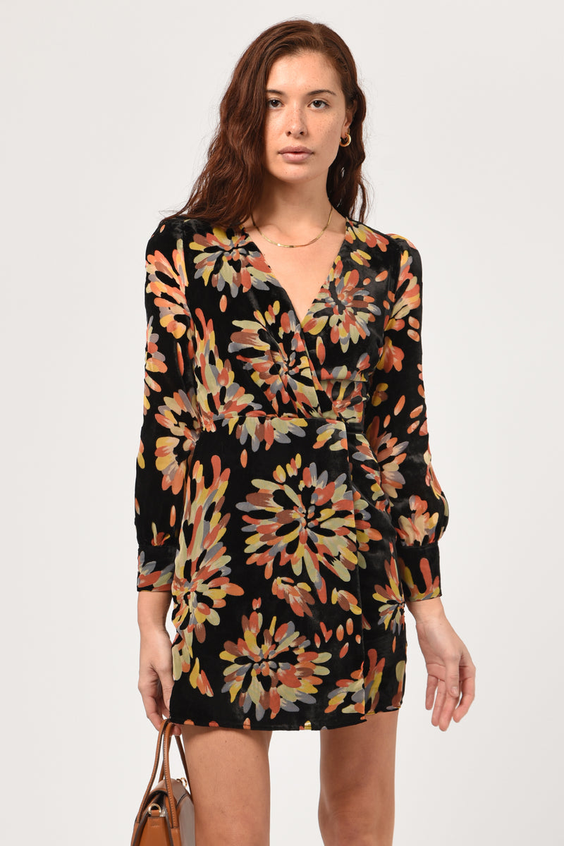 Abby Velvet Burnout Wrap Mini Dress