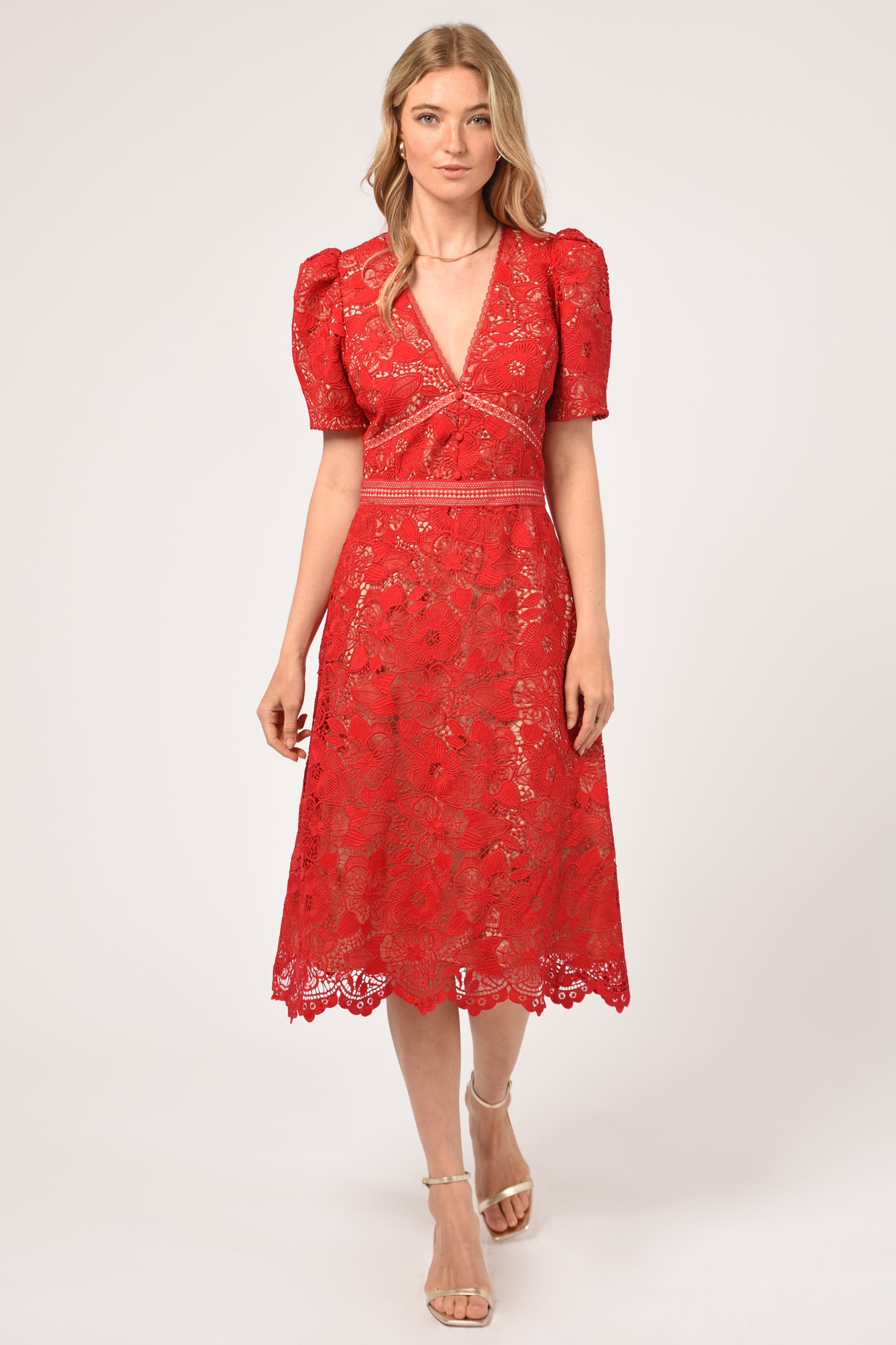 Rhana Open Back Lace Midi Dress