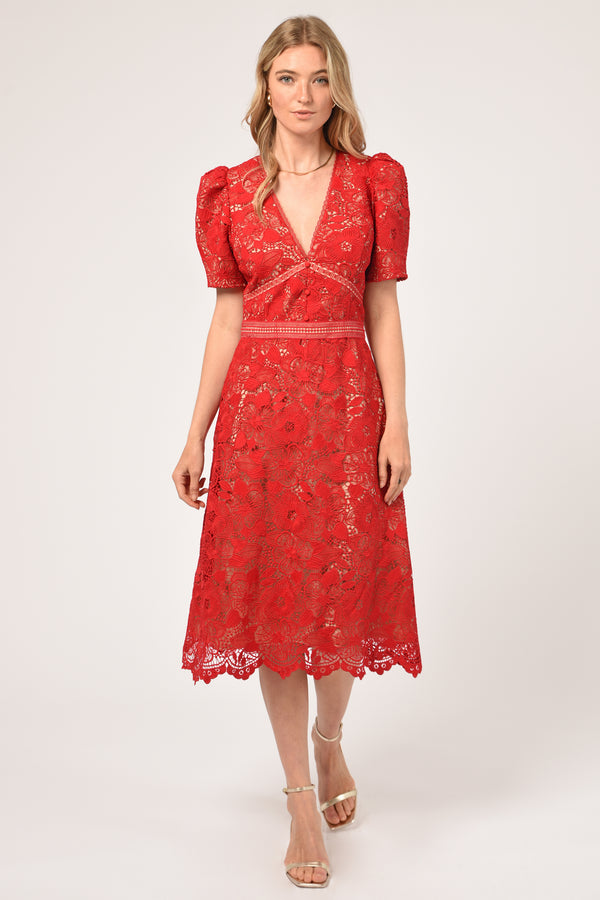 Rhana Open Back Lace Midi Dress