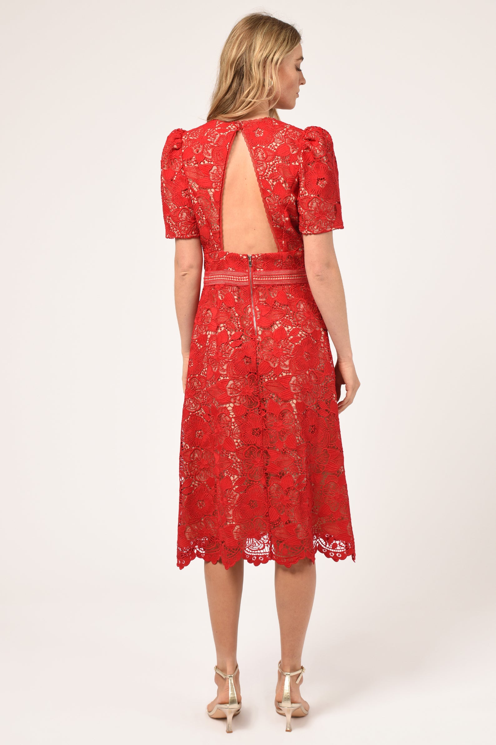 Rhana Open Back Lace Midi Dress