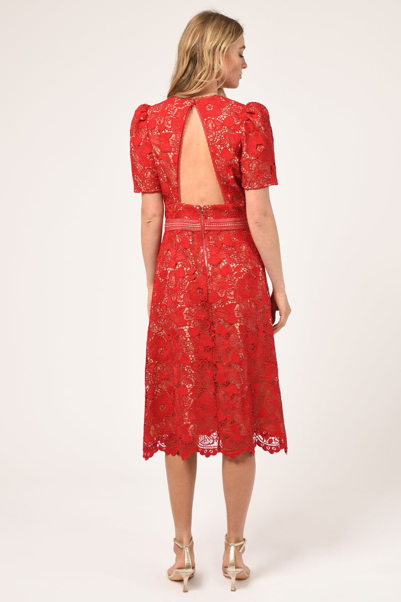 Rhana Open Back Lace Midi Dress