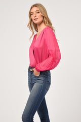 Andaz Pleated Organza Sleeve Surplice Top