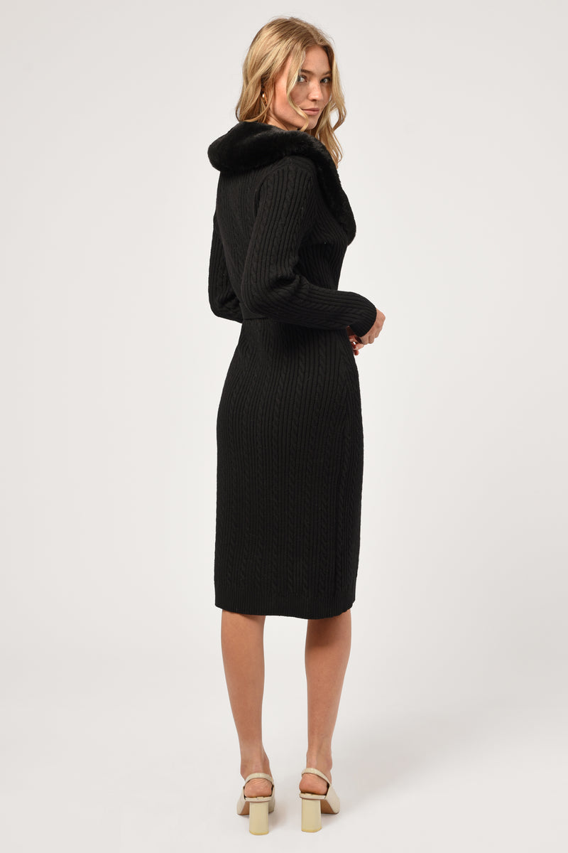 Karlene Detachable Faux Fur Collar Sweater Dress