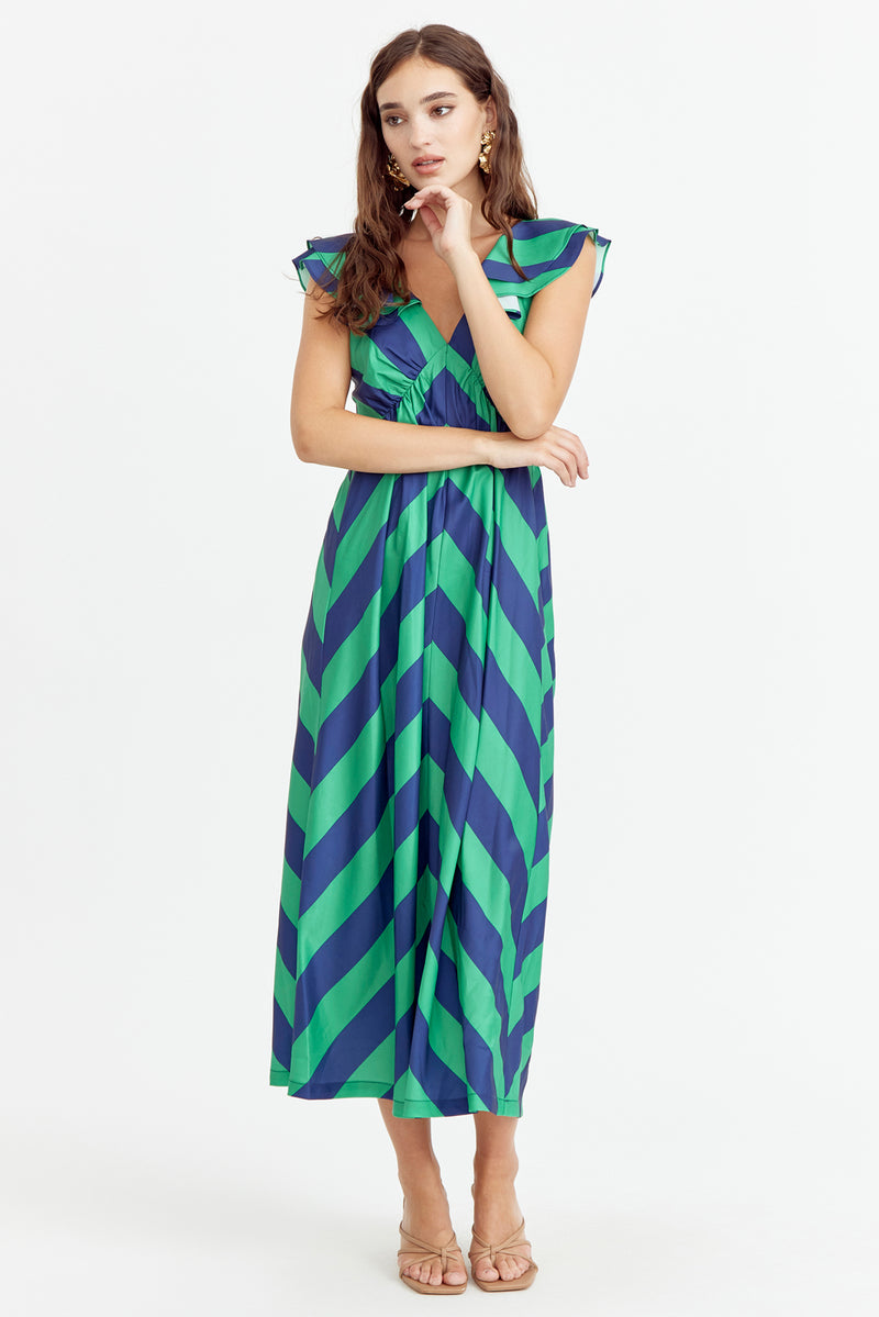 Melani Ruffled Shoulder Midi Dress