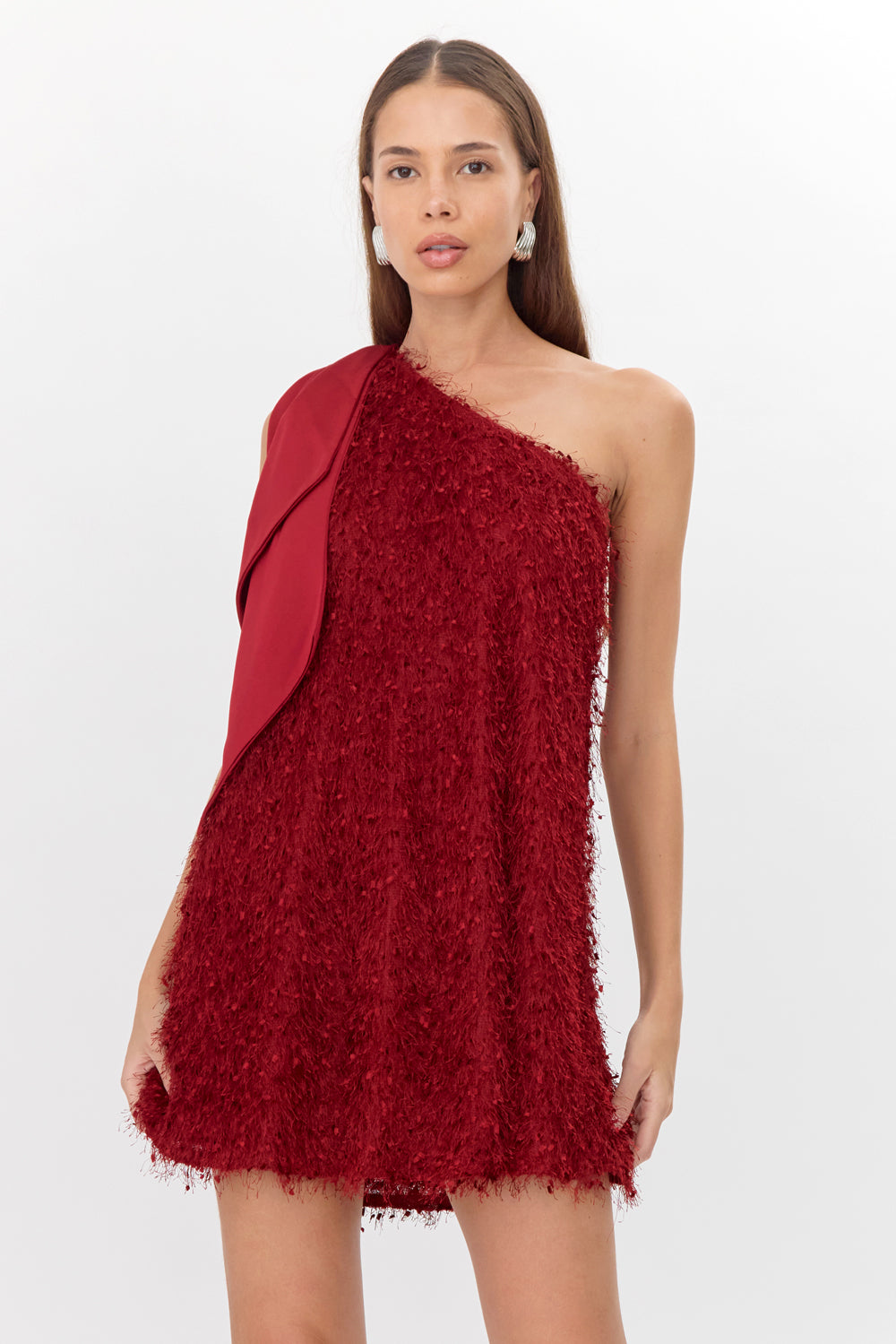 Greylin Collection Elisha One Shoulder Fringe Mini Dress