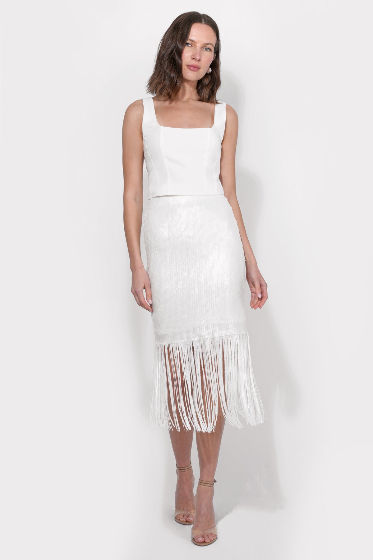 Milana Sequins Fringe Midi Skirt
