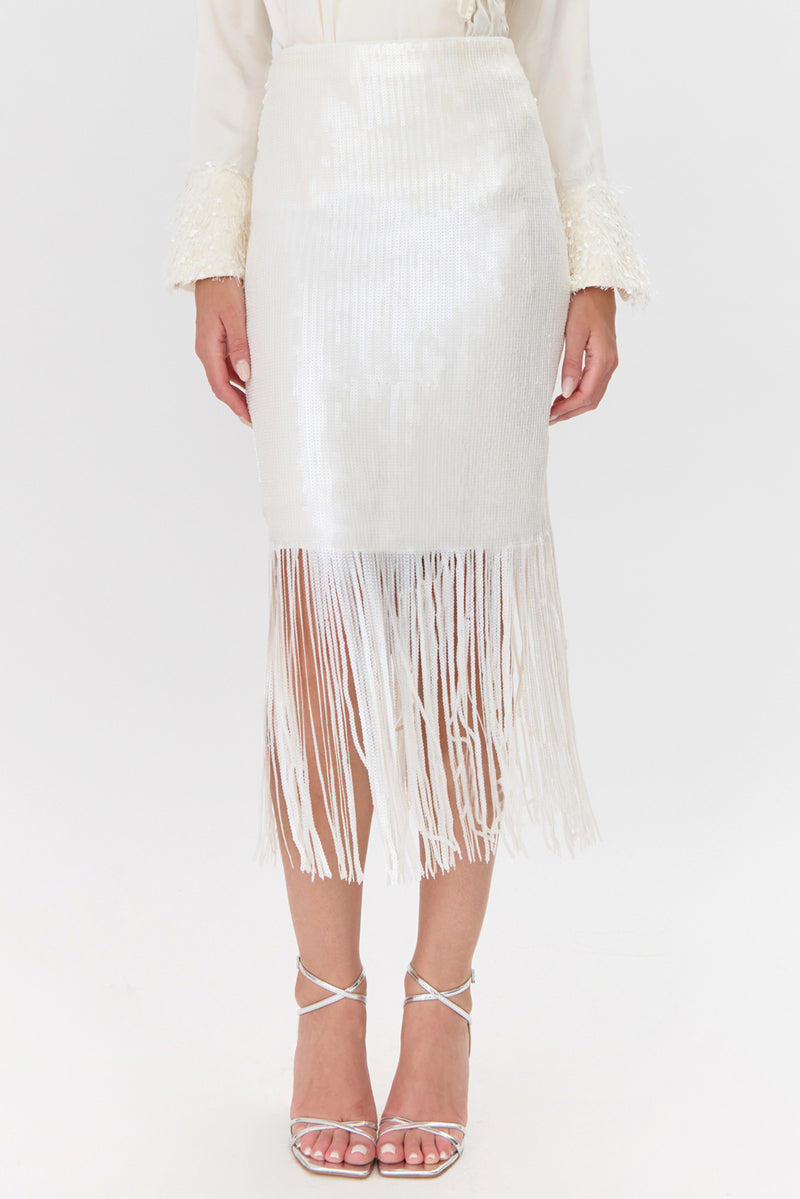 White fringe midi skirt hotsell