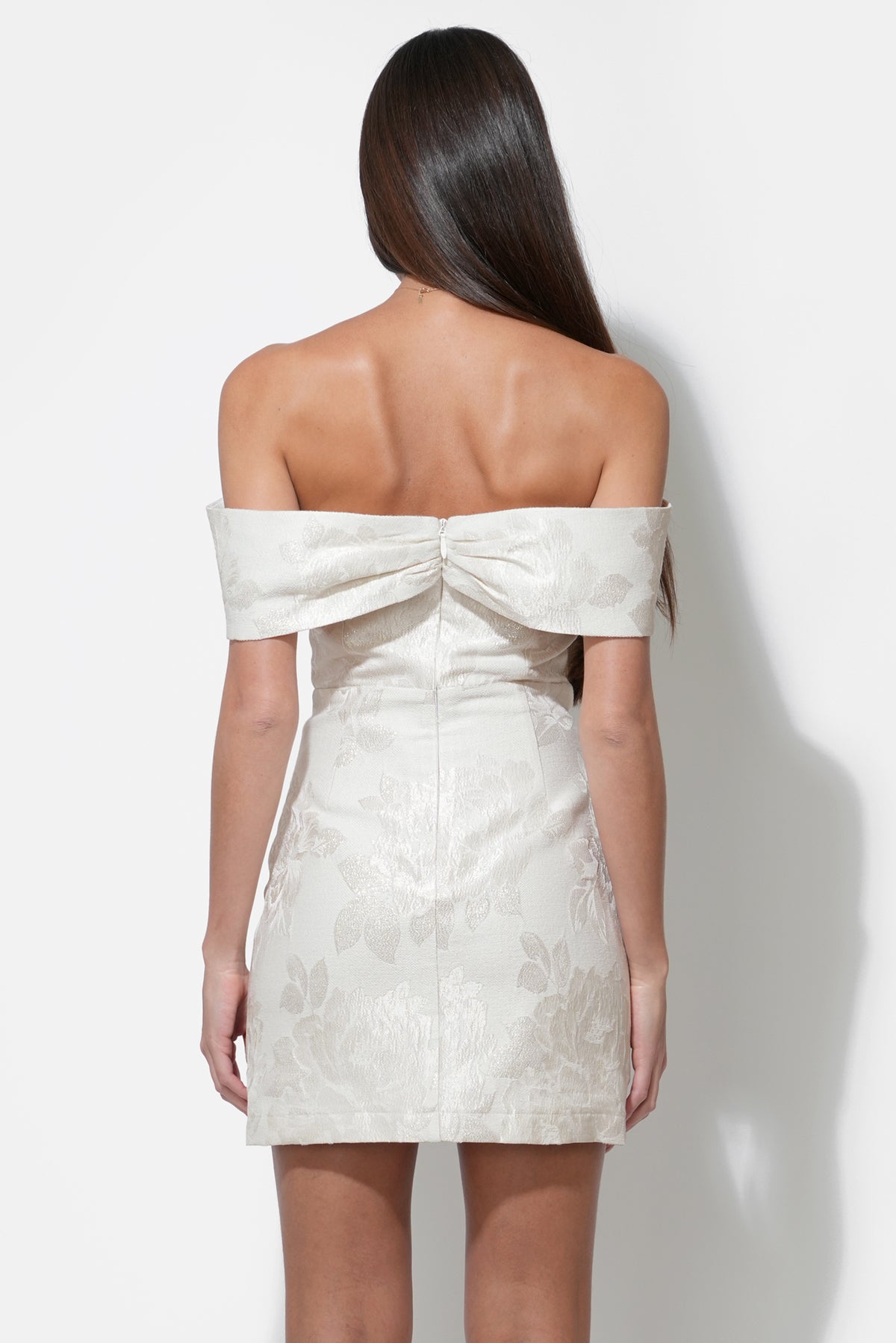 Alice Off Shoulder Jacquard Mini Dress