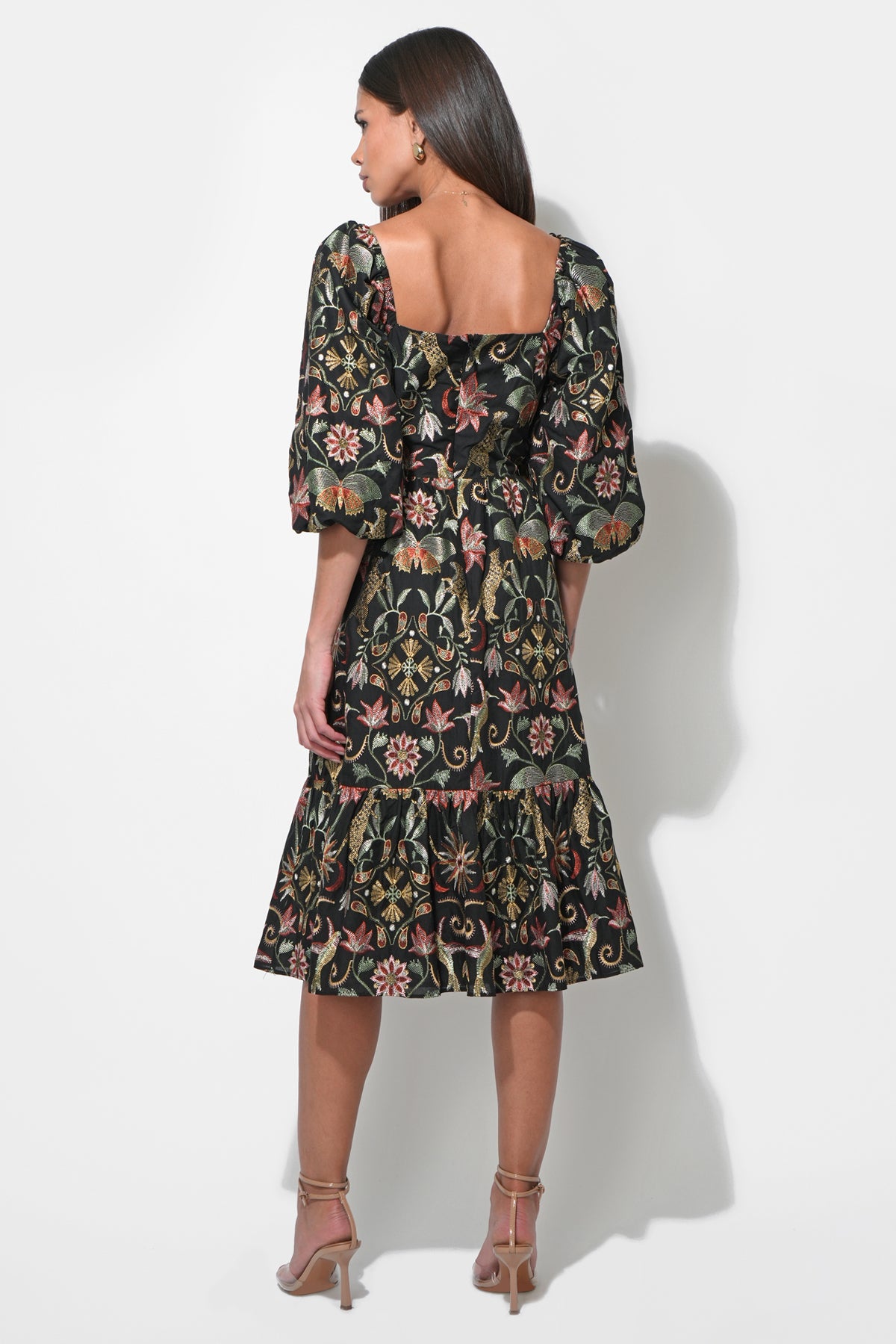 Lydia Bubble Sleeve Square Neck Midi Dress