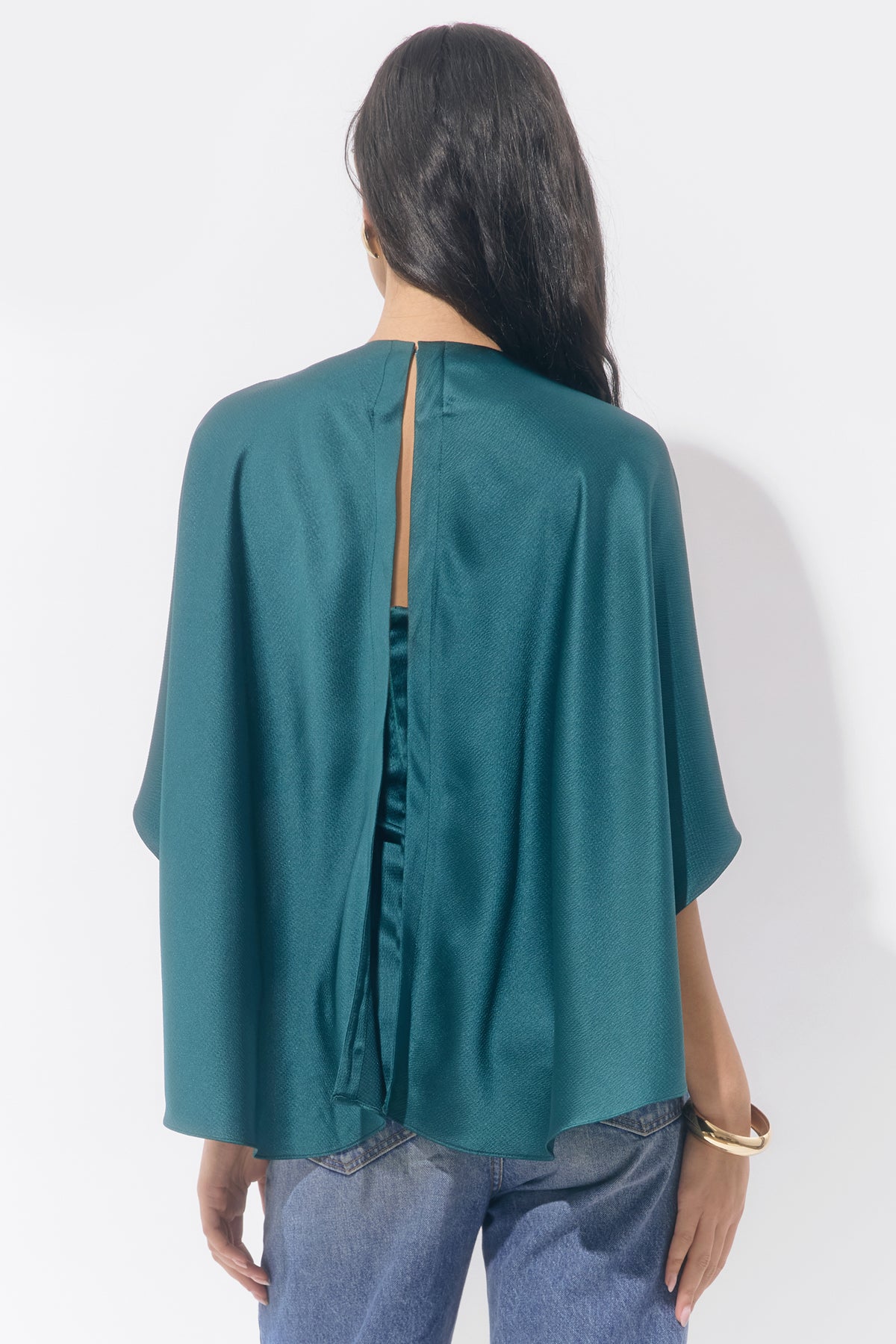 Jade Satin Cape Blouse