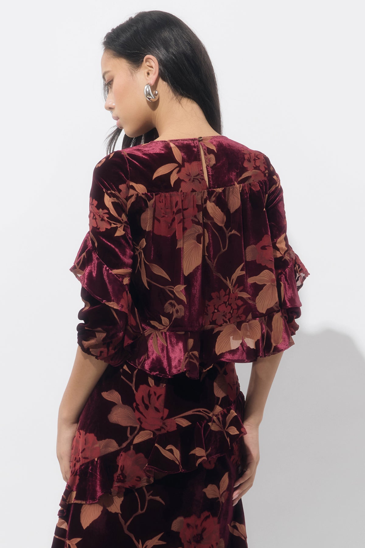 Reese V Neck Flutter Sleeve Velvet Burnout Top