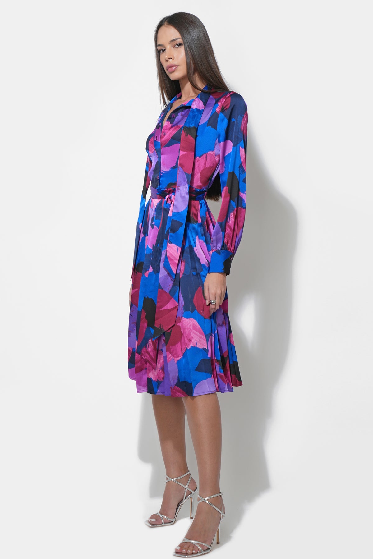 Guinevere Button Up Pleated Midi Dress