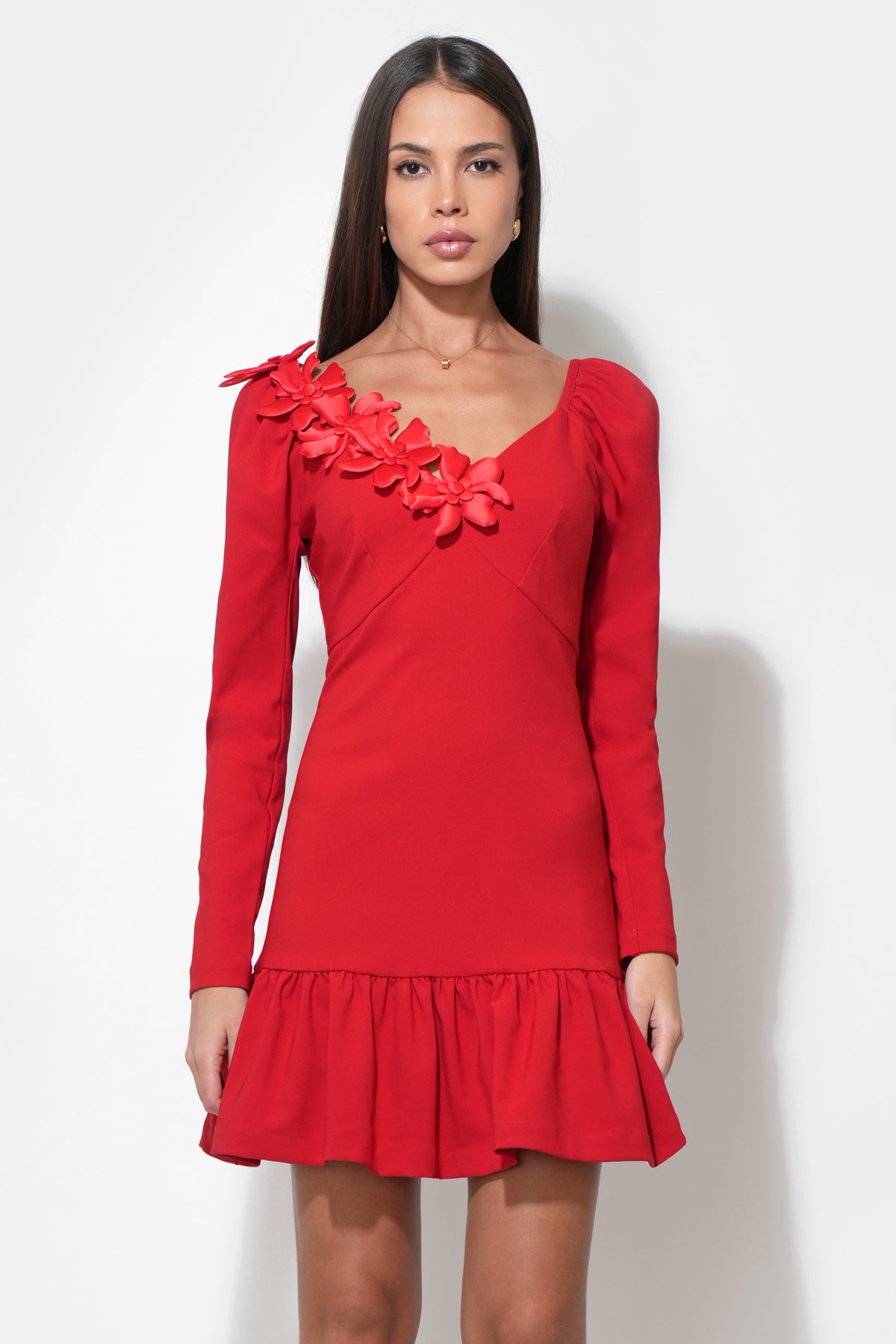 Gabriella 3D Flower Long Sleeve Mini Dress