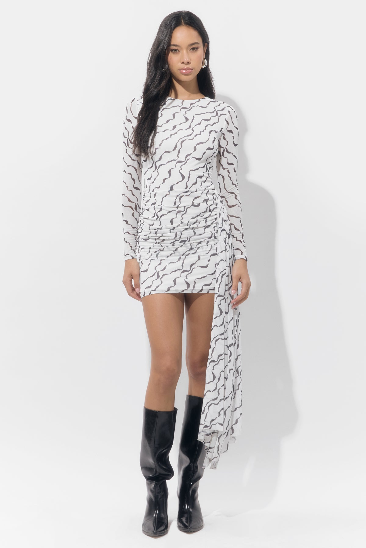 Ella Wrap Printed Mesh Mini Dress