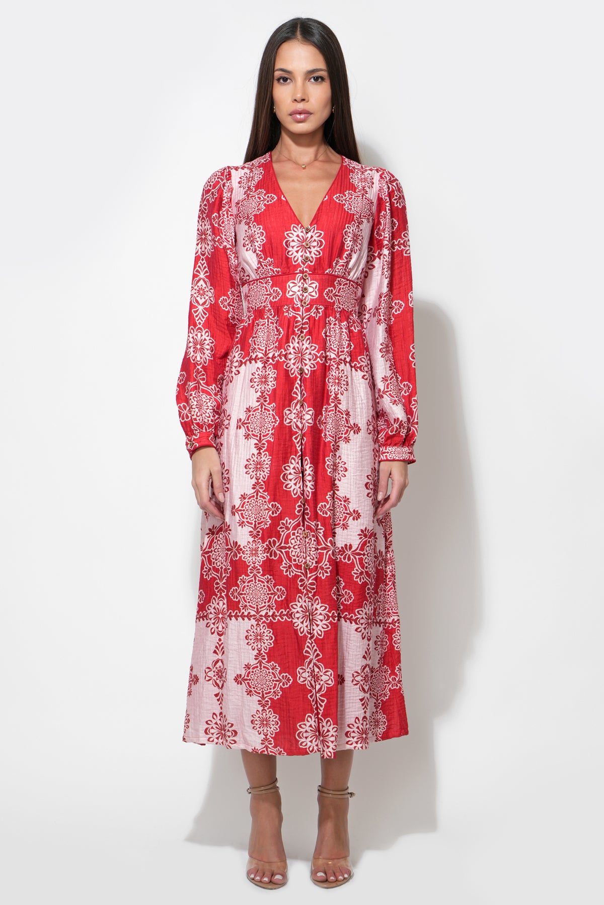 Athena V-Neck Red Maxi Dress