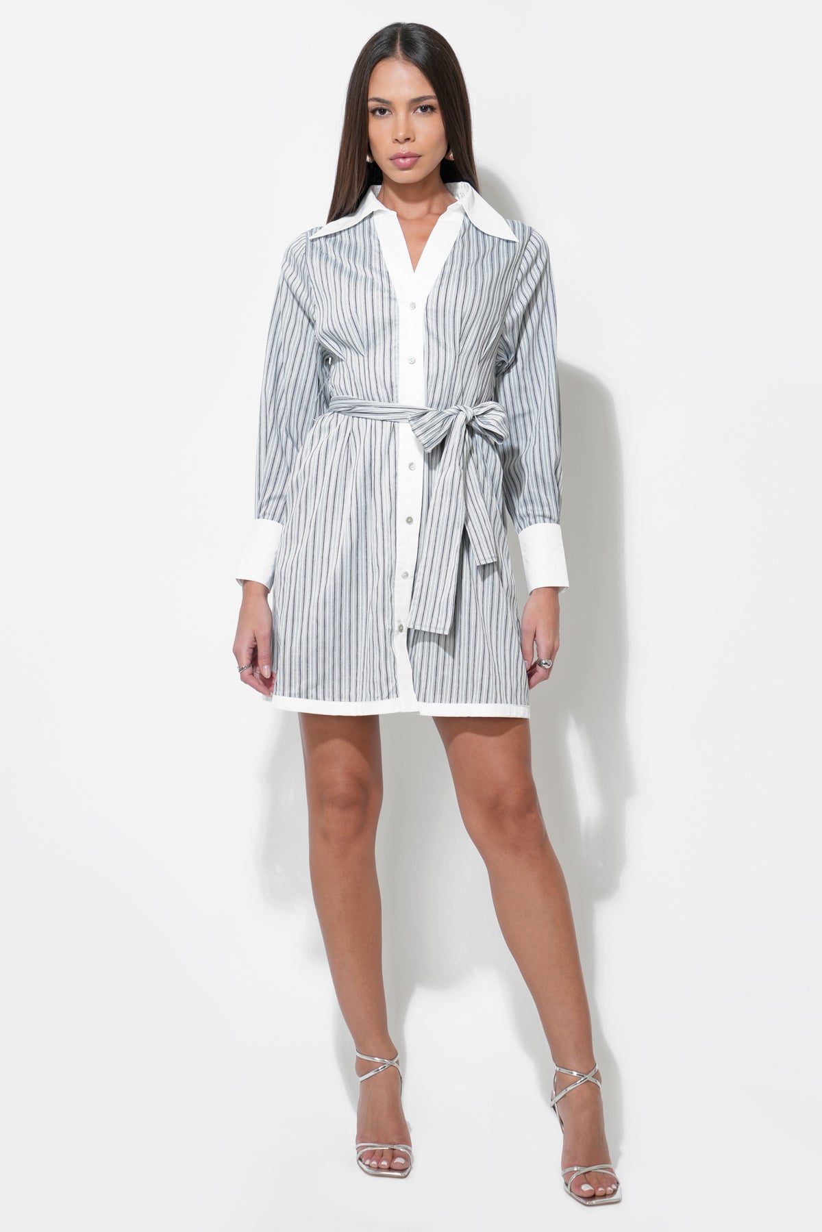 Sola Stripe Mini Button Up Shirt Dress