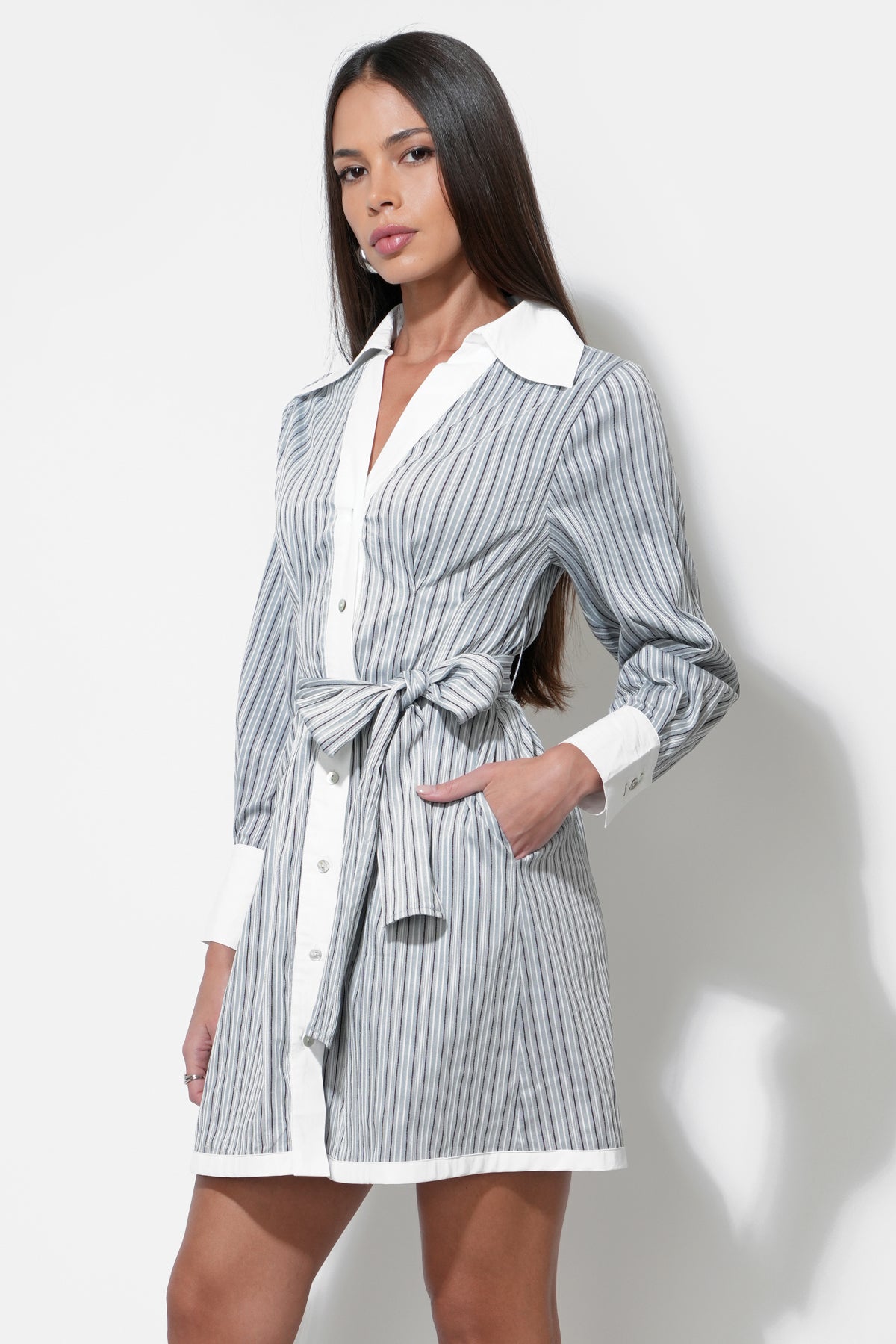 Sola Stripe Mini Button Up Shirt Dress