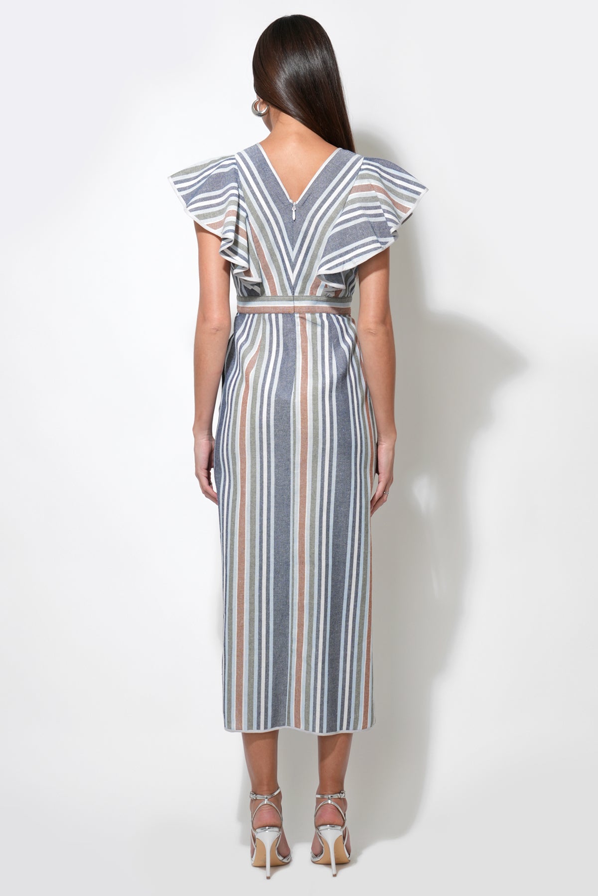 Etta Stripe Flutter Sleeve Maxi Dress