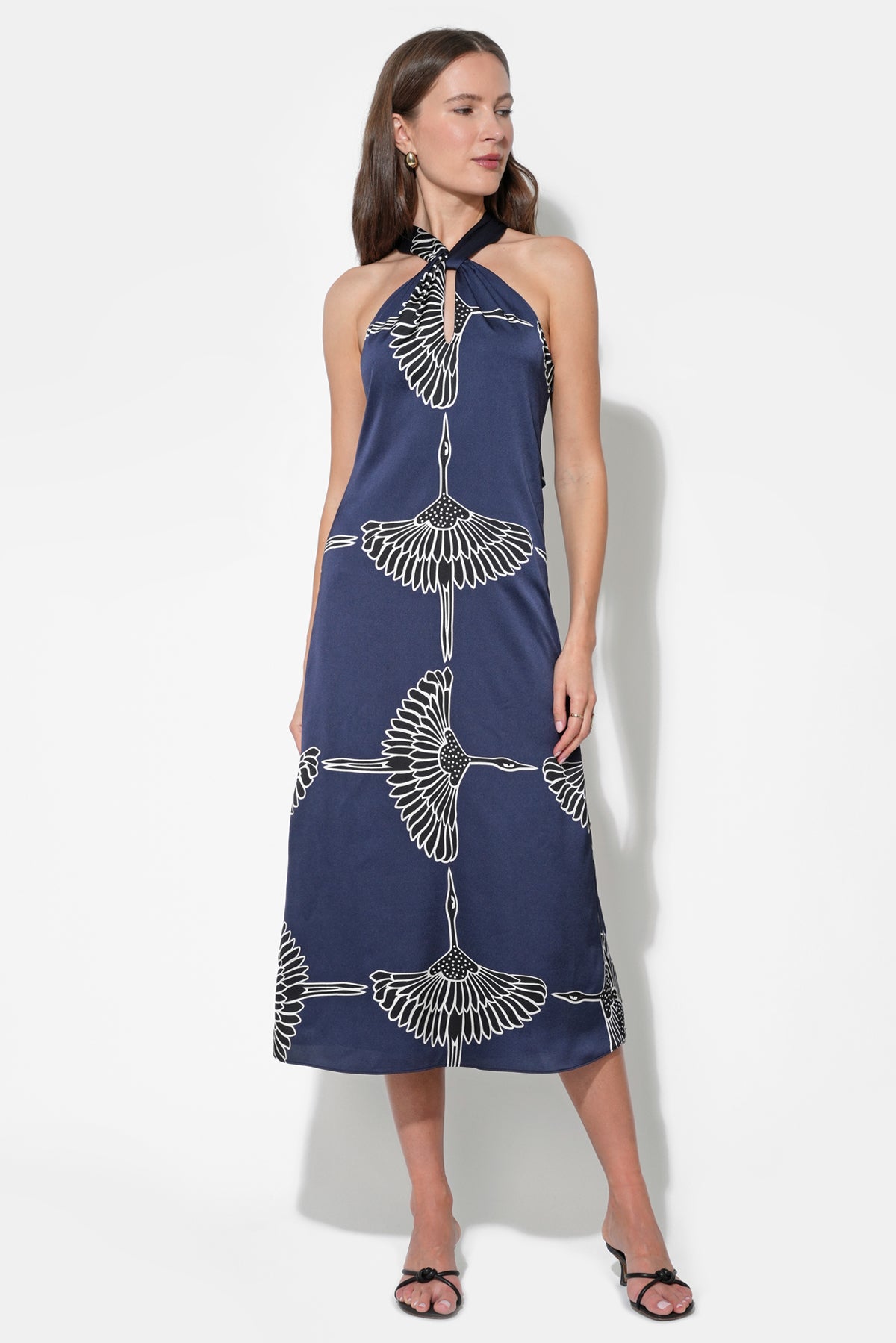Cecelia Halter Ribbon Tie Satin Midi Dress