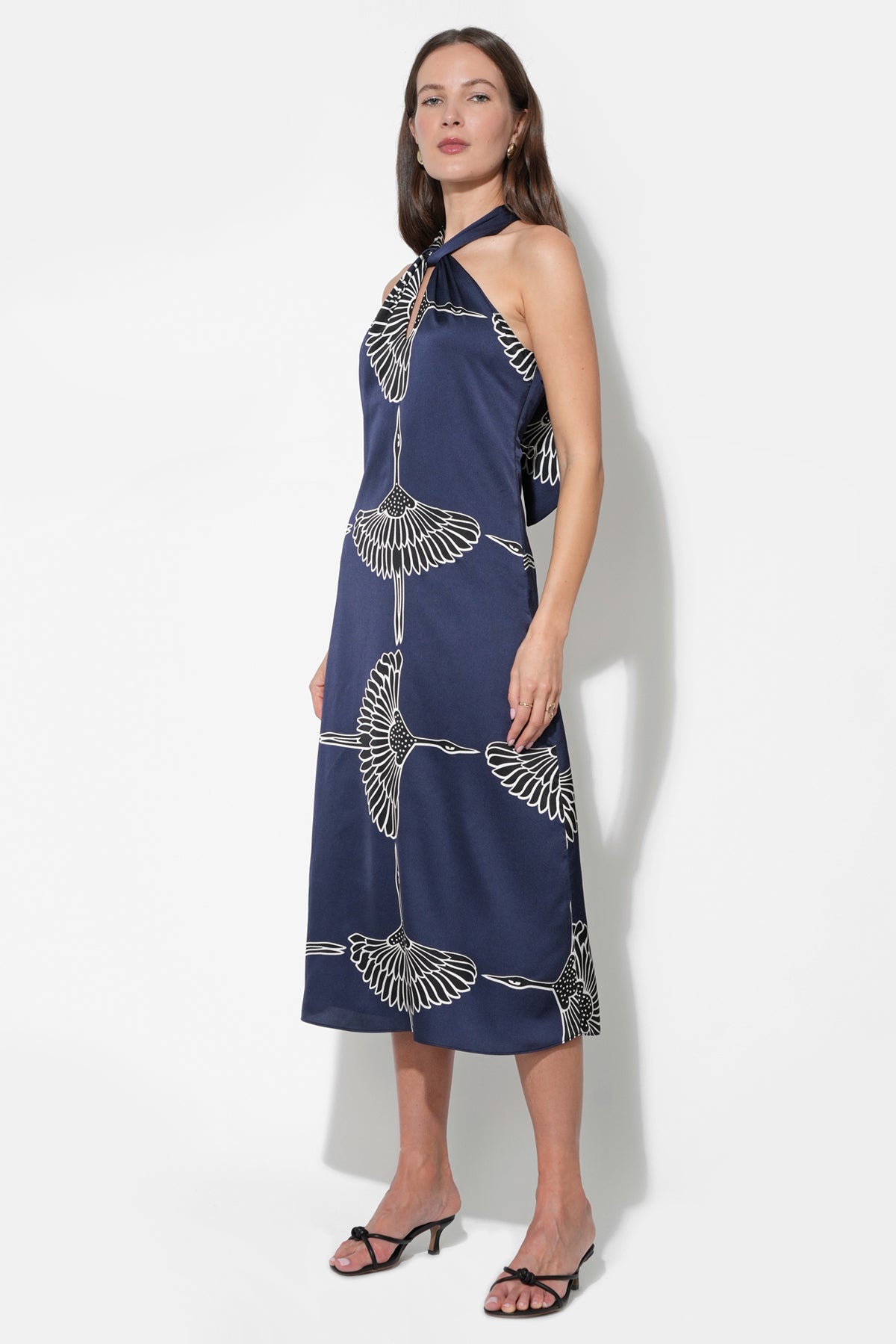 Cecelia Halter Ribbon Tie Satin Midi Dress