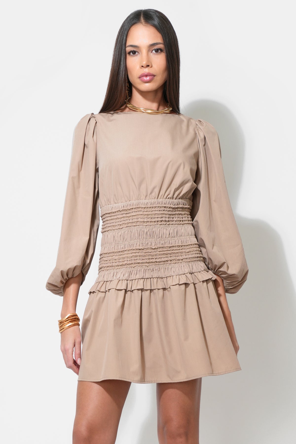 Nola Long Sleeve Smocked Mini Dress