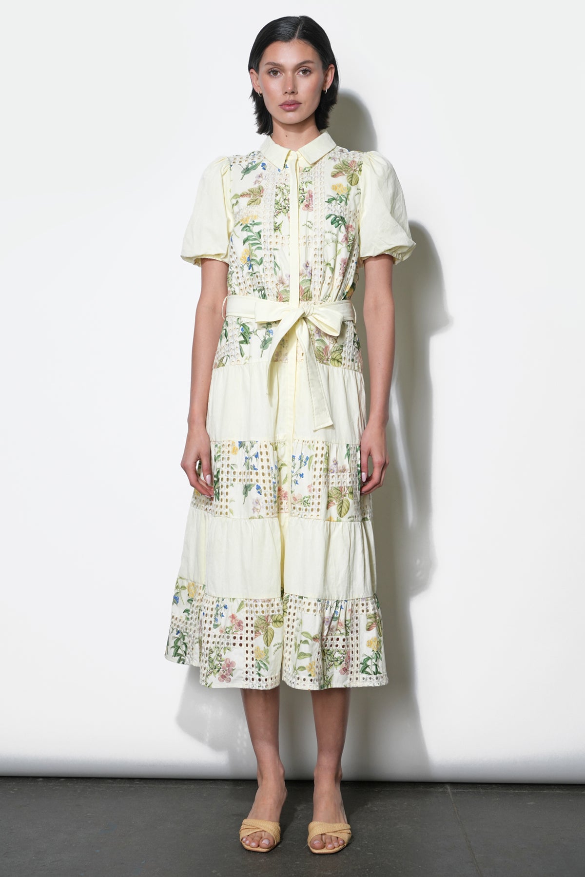 Octavia Embroidery Eyelet Tiered Midi Dress