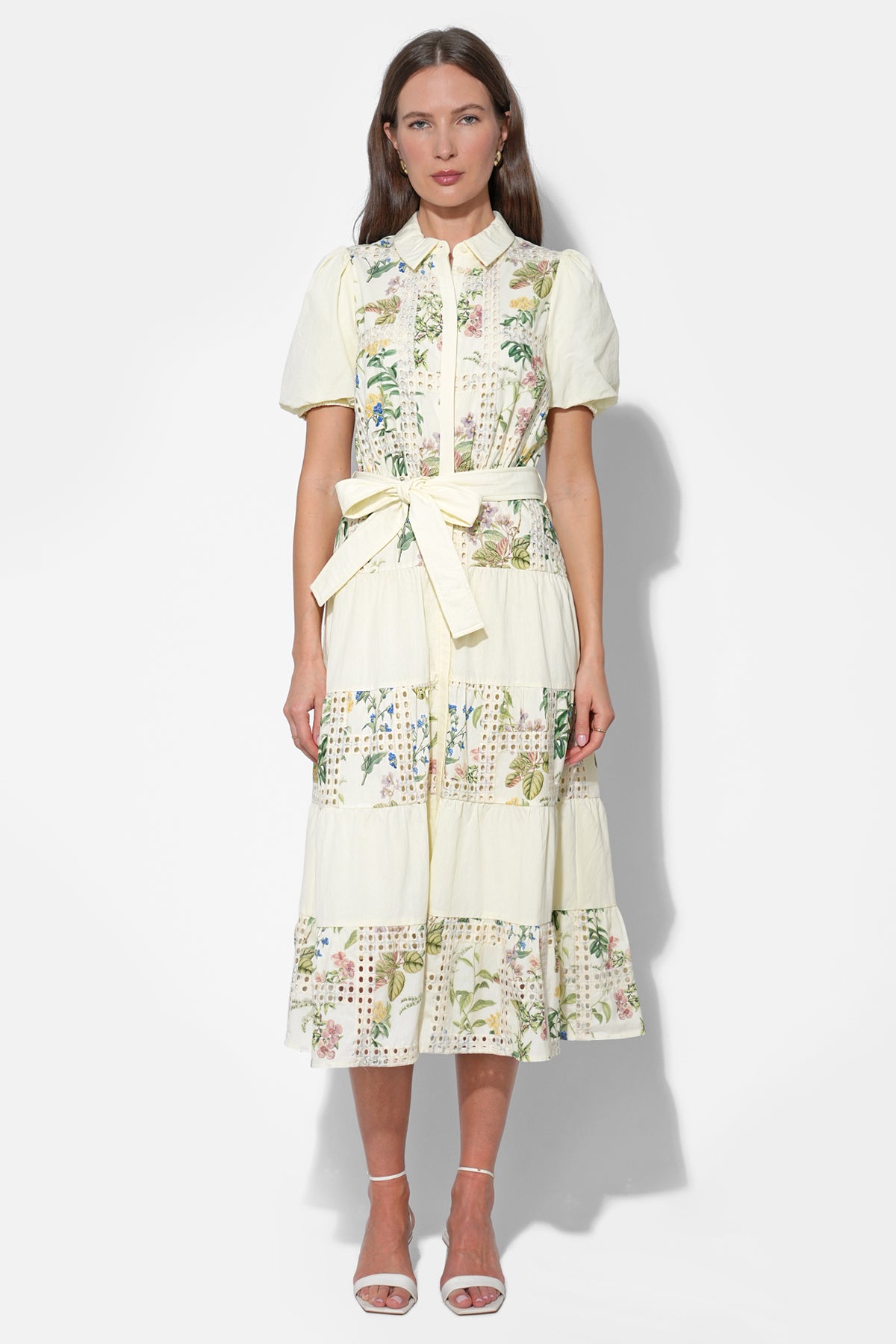 Octavia Embroidery Eyelet Tiered Midi Dress